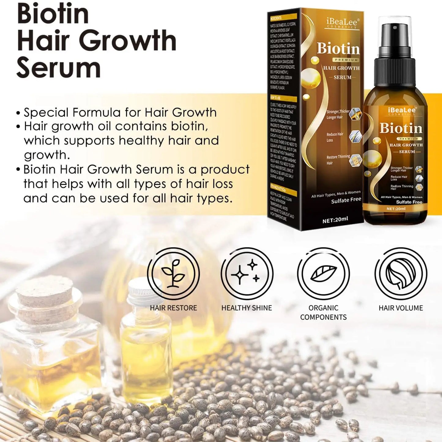 Biotin Hair Growth Serum Spray Help Grow Healthy, Strong Hair, ,Thinning Hair Loss Regrowth Treatment for Men & Women Refreshing